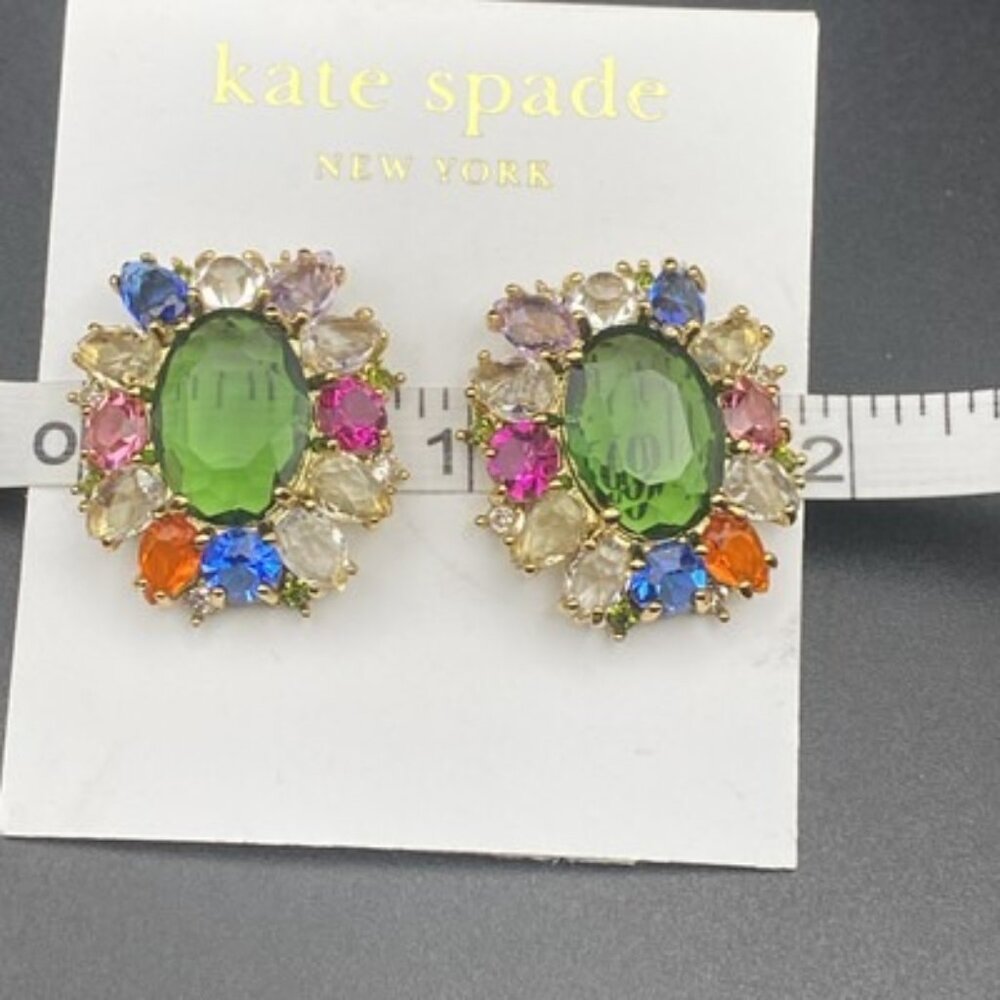 Kate Spade Candy Shop Cluster Studs Crystal Multicolor Facet Party Gold Tone 1" - Picture 6 of 7
